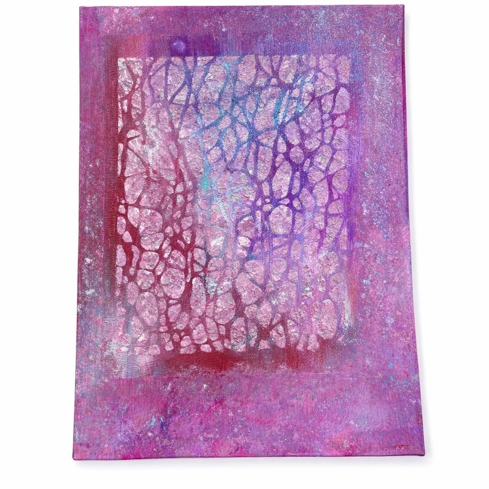 Abstract Acrylic Painting Purple Pink Blue Canvas Wall Art Original 14x8